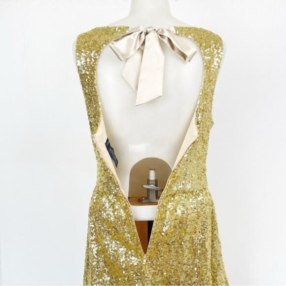 B.DARLIN GOLD SEQUIN MINI DRESS Cut Out/Bow   Prom Party Small - Picture 6 of 9